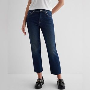 Express High waist dark wash raw hem straight leg ankle jeans size 6 EUC